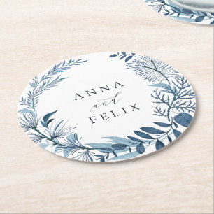 Wild Azure Personalised Wedding Round Paper Coaster