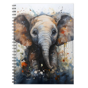 Wild Baby Elephant Unique Watercolor Animal Art Notebook