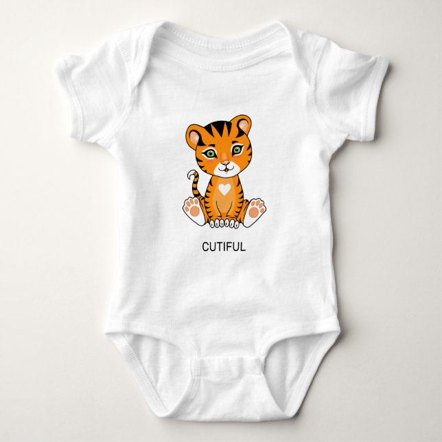 Wild Baby Tiger Animal Cartoon Bodysuit (Front)