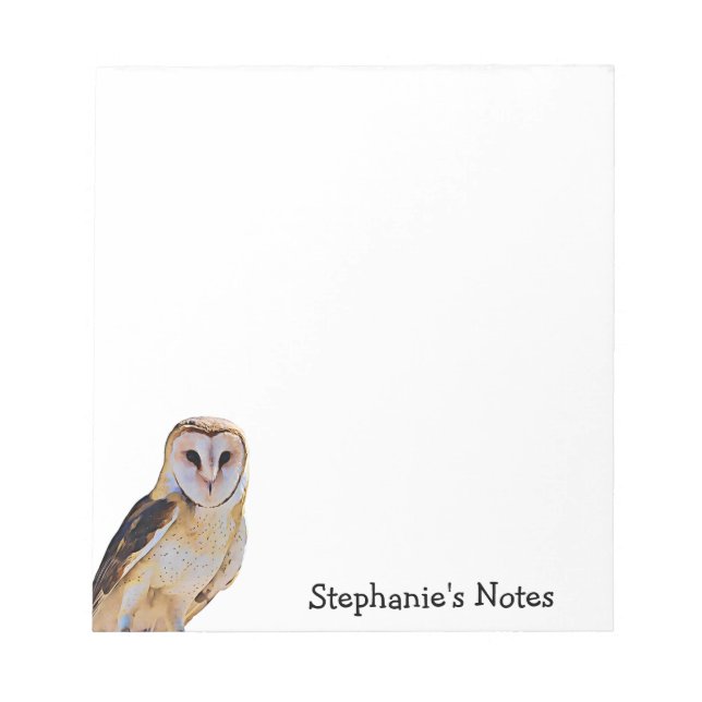 Wild Barn Owl Bird Artwork Name Personalised White Notepad (Front)