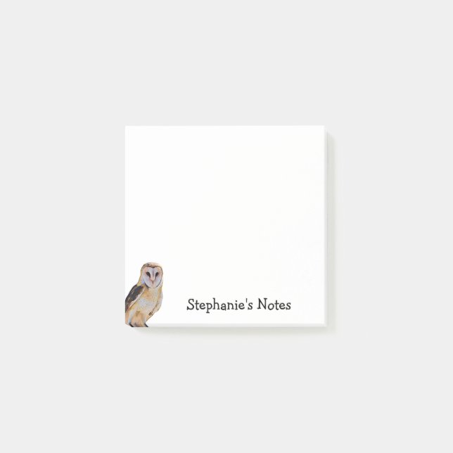 Wild Barn Owl Bird Artwork Name Personalised White Post-it Notes (Front)