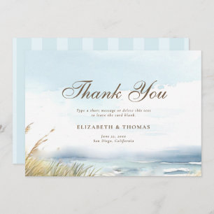 Wild Beach Fence Ocean Grass Chic Elegant Wedding Thank You Card