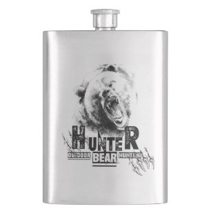 Wild bear hunting, outdoor adventure  flask