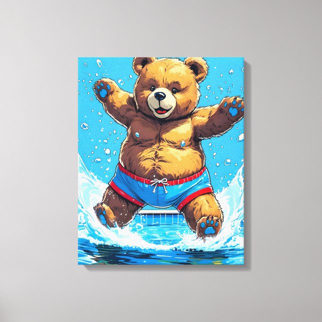 Wild Bear Summer Vintage Pool  Canvas Print (Front)