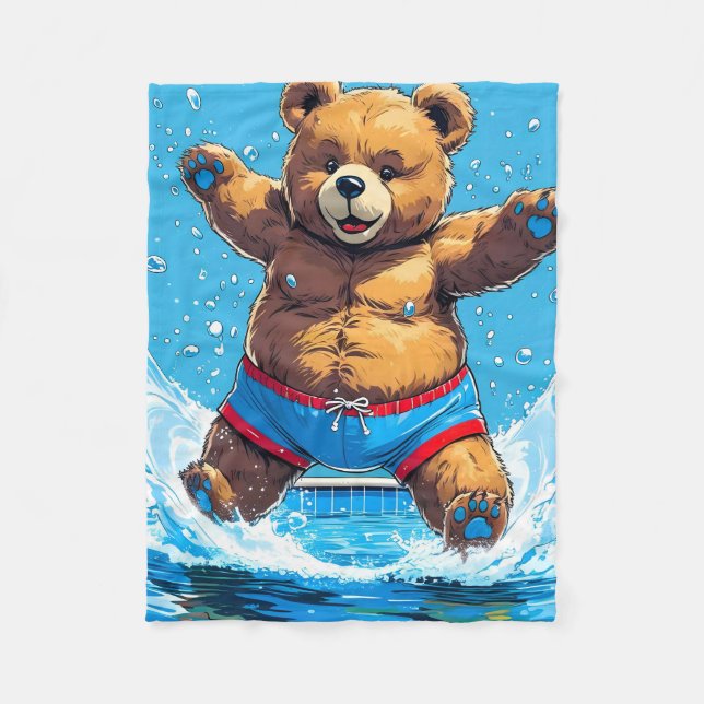 Wild Bear Summer Vintage Pool  Fleece Blanket (Front)