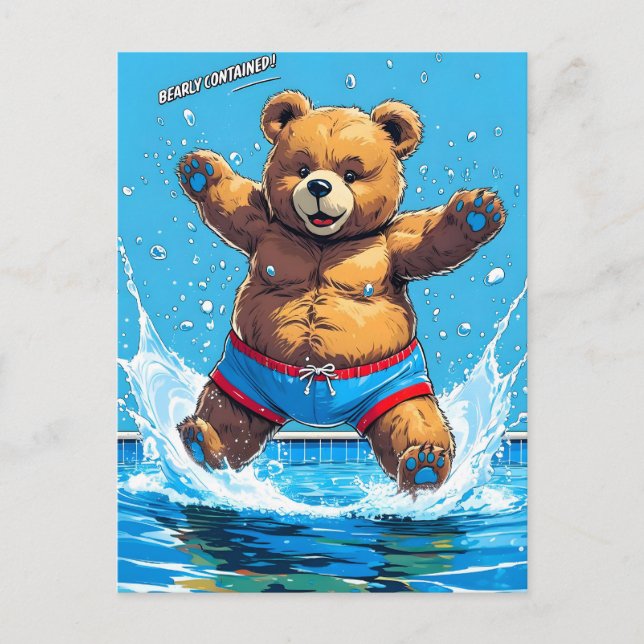 Wild Bear Summer Vintage Pool  Holiday Postcard (Front)