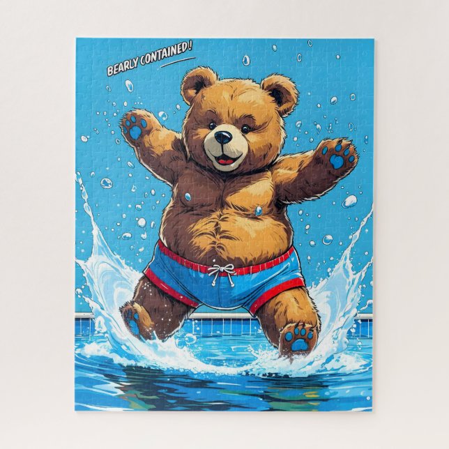 Wild Bear Summer Vintage Pool  Jigsaw Puzzle (Vertical)