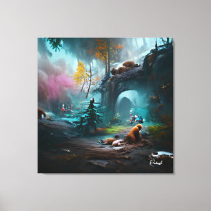 Wild Bears in Lush Forest Landscape Canvas Print