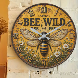 Wild Bee Rustic Farmhouse Large Clock