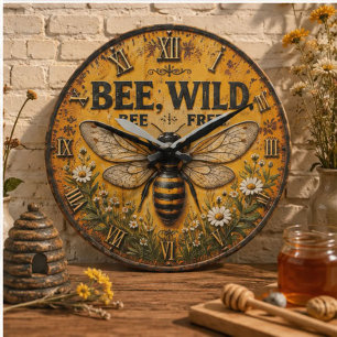 Wild Bee Rustic Farmhouse Large Clock