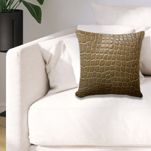 wild beige brown alligator crocodile leather cushion