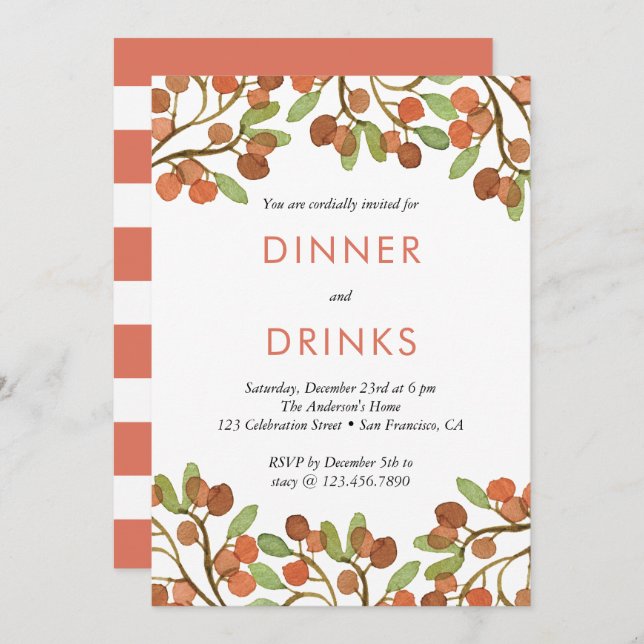 Wild Berries Dinner and Drinks Holiday Party Invitation (Front/Back)