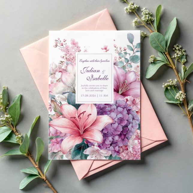 Wild Berry Bloom Pink and Purple Floral Wedding Invitation (Creator Uploaded)
