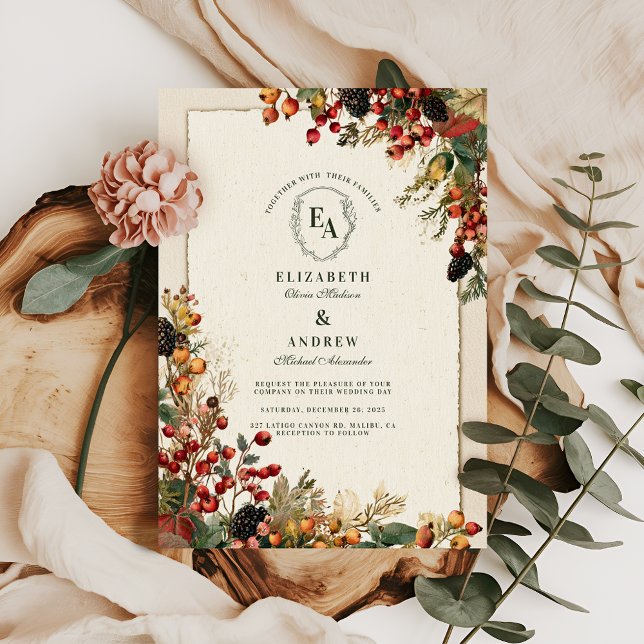 Wild Berry Rustic Garden Wedding Invitation (Creator Uploaded)