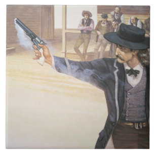 'Wild Bill' Hickok (1837-76) demonstrates his mark Tile