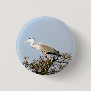 WILD BIRD HERON 3 CM ROUND BADGE