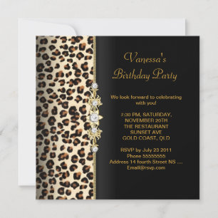 Wild Birthday Party Gold Black Animal Invitation
