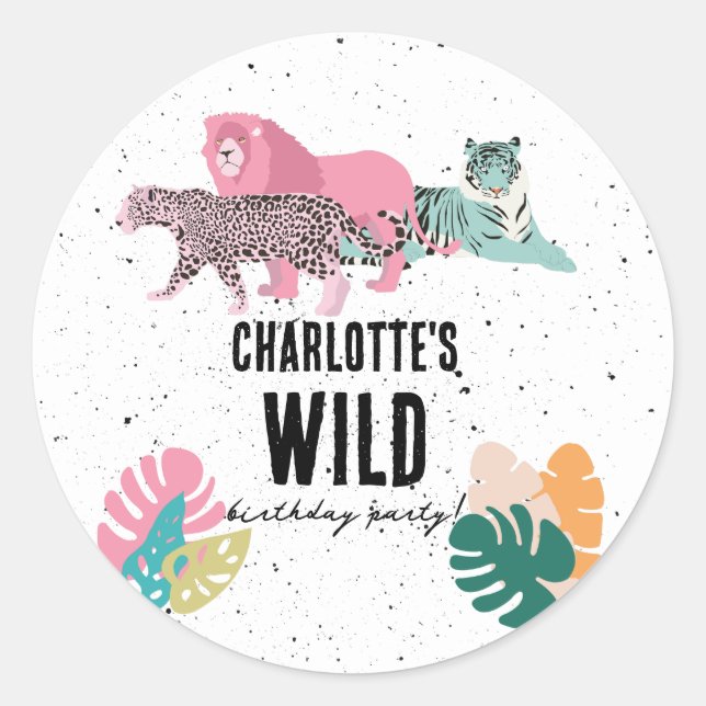 Wild Birthday Party Jungle Animals Kids Birthday Classic Round Sticker (Front)