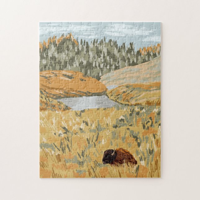 Wild Bison Meadow Nature Jigsaw Puzzle (Vertical)