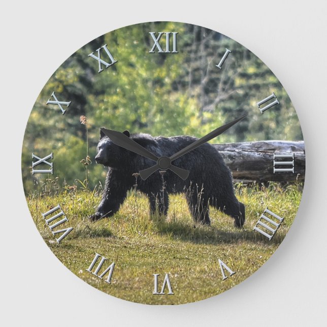 Wild Black Bear & Canadian Forest Photo Art Large Clock (Front)