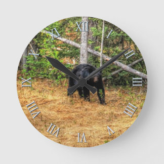 Wild Black Bear & Yukon Forest Photo Art Round Clock