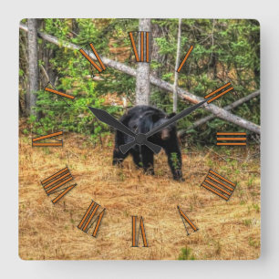 Wild Black Bear & Yukon Forest Photo Art Square Wall Clock