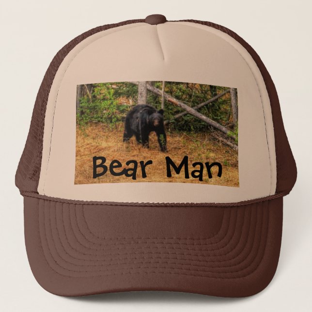 Wild Black Bear & Yukon Forest Photo Art Trucker Hat (Front)