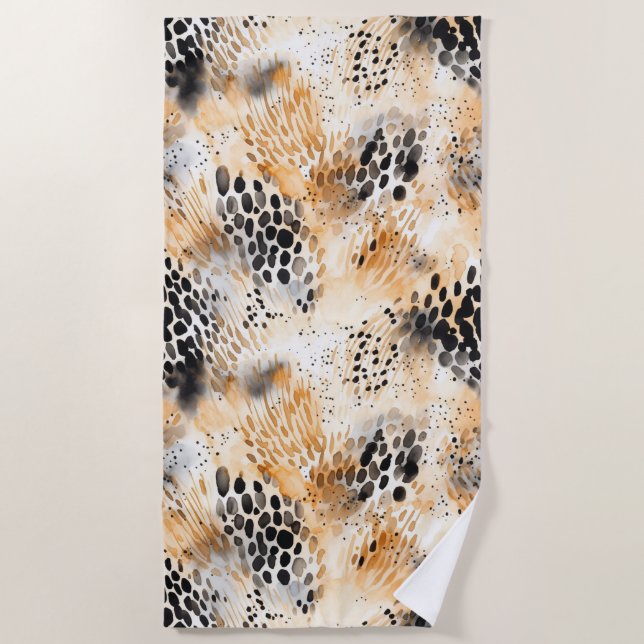 Wild Black Cream Leopard Animal   Beach Towel (Front)