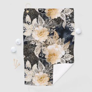 Wild Black Cream Leopard Animal Floral Golf Towel