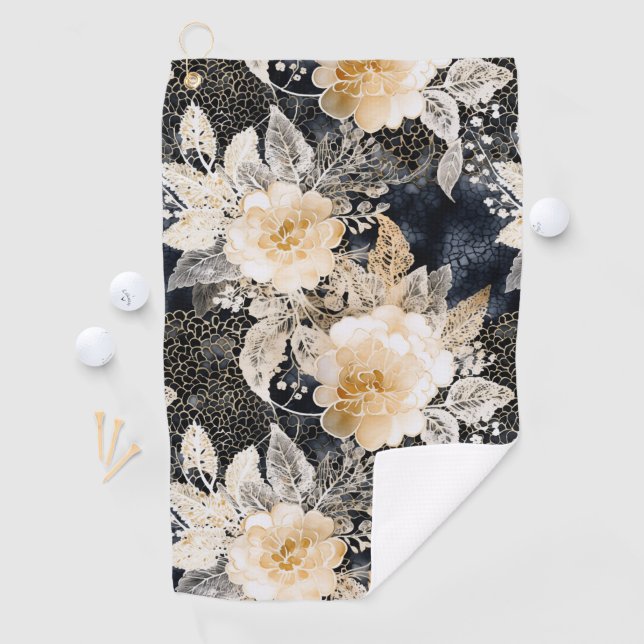 Wild Black Cream Leopard Animal Floral Golf Towel (InSitu)