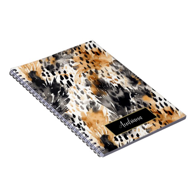 Wild Black Cream Leopard Animal Print Notebook (Right Side)
