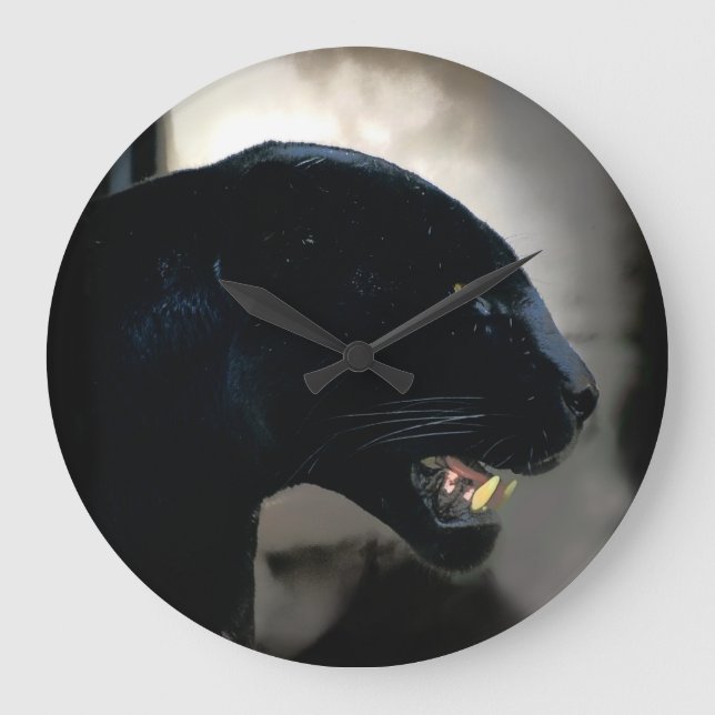 Wild Black Panther Animal-lover Large Clock (Front)