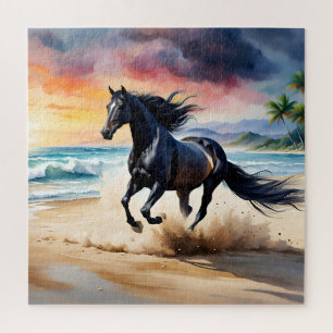 Wild black stallion galloping jigsaw puzzle