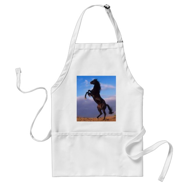 Wild Black Stallion Rearing Horse Standard Apron (Front)