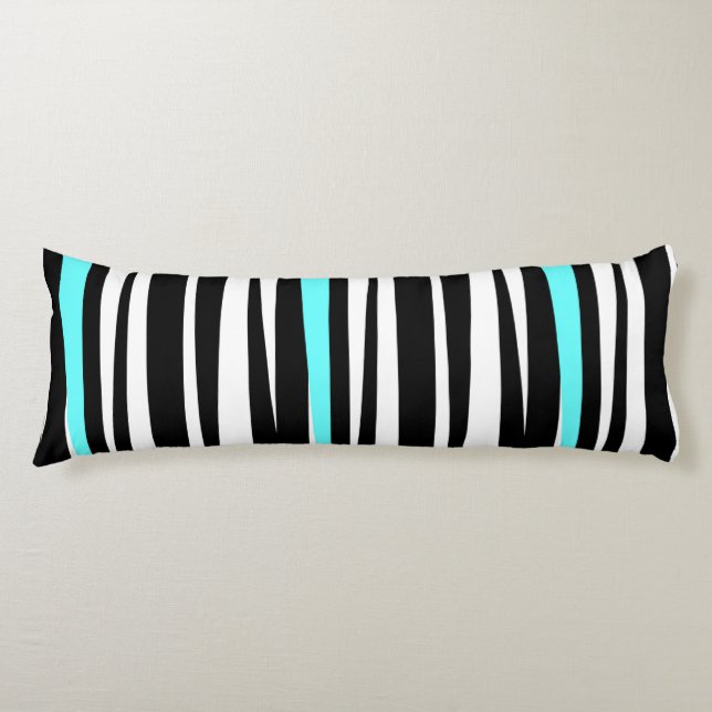Wild! Black & White Zebra Stripes w Aqua Body Cushion (Front)