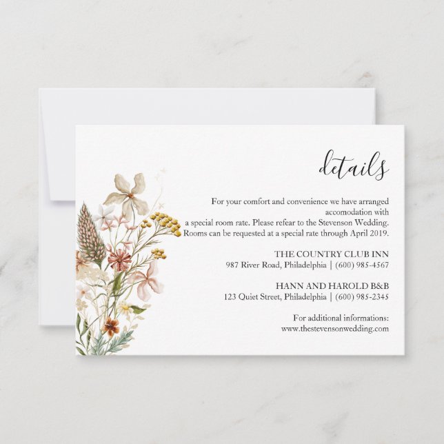 Wild bloom floral Wedding Details card (Front)