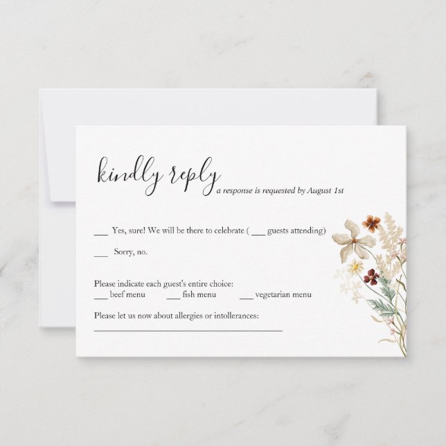 Wild bloom floral Wedding RSVP Card (Front)
