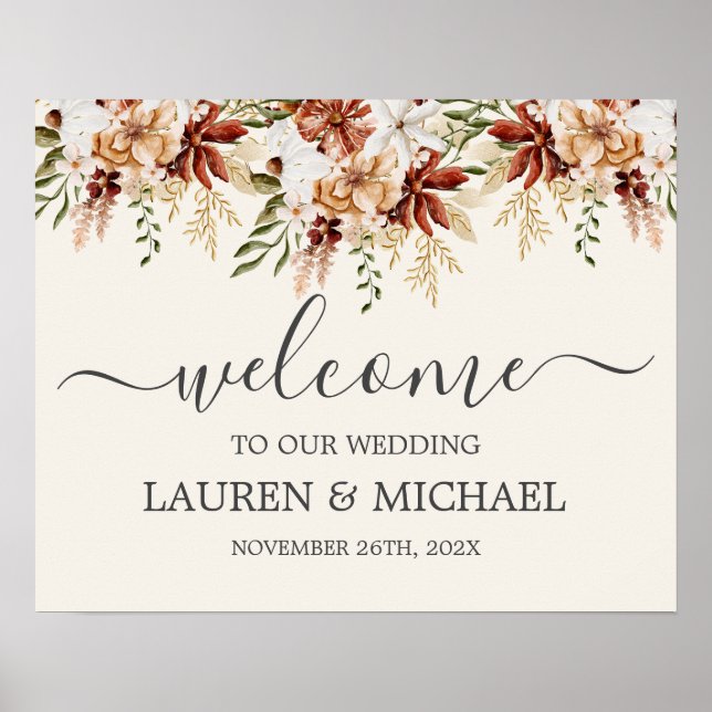 Wild Bloom Floral Wedding Welcome sign (Front)