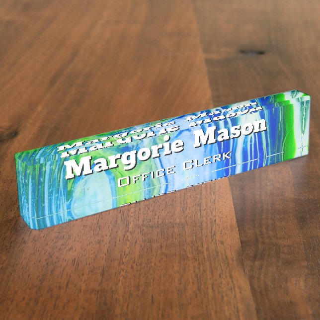 Wild Blue Acrylic Flow Art Desk Nameplate (Side)