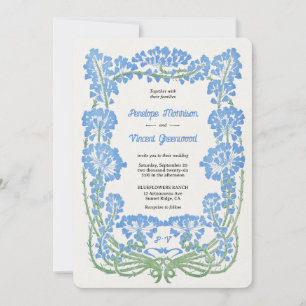 Wild Blue Flowers Letterpress Style Wedding Invitation