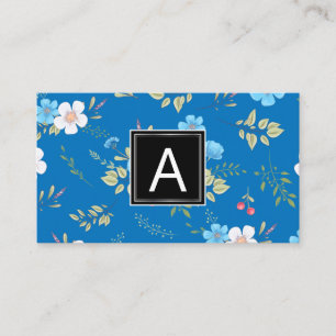 Wild Blue Flowers Spring Garden Pattern   Monogram Business Card