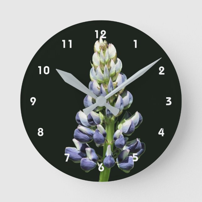 Wild Blue Lupine Flower Round Clock (Front)