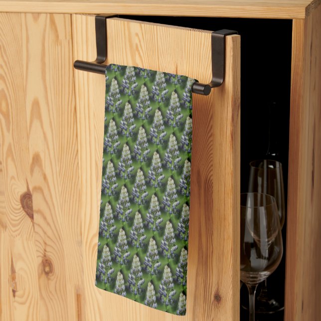 Wild Blue Lupine Flowers Nature Pattern Tea Towel (Thirds Fold)
