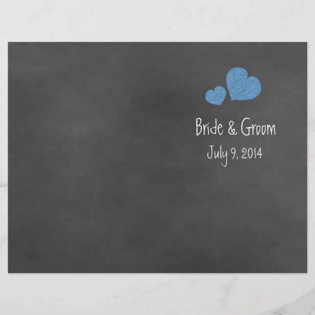 Wild Blue Roses Chalkboard Folded Wedding Program (Front)