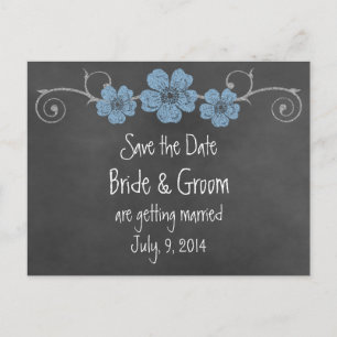 Wild Blue Roses Chalkboard Save the Date Postcard