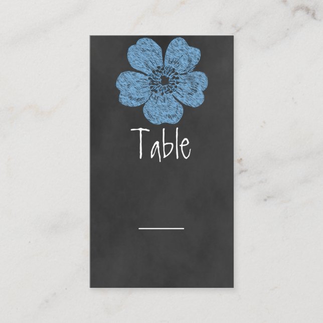 Wild Blue Roses Chalkboard Table Card (Front)