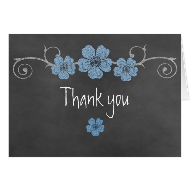 Wild Blue Roses Chalkboard Thank You Note Card (Front Horizontal)