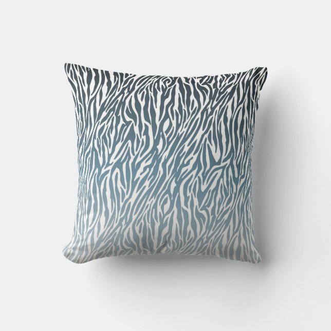 Wild Blue Zebra Print Ombre Cushion (Front)