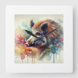 Wild Boar 131024AREF106 - Watercolor Square Wall Clock