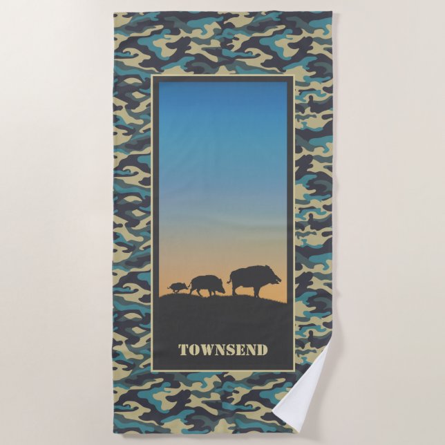 Wild Boar and Camo Beach Towel (Front)